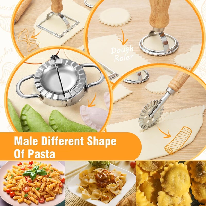 Eyskutvjc Pasta Making Tools,Wood Pasta Making Kit with 3 Rolling Pins,Gnocchi Board,Dough Cutter,Ravioli Cutter,2 Pasta Stamps,Making Dumplings.Pasta Making Accessories for Home (9 piece) - Image 3